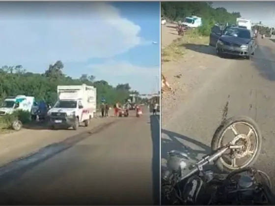 Tremendo choque entre un auto y una moto en la Autopista Pichanal - Orán