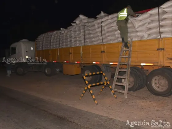 Uno de los camiones controlados y cuya documentación no coincidia con la mercadería transportada