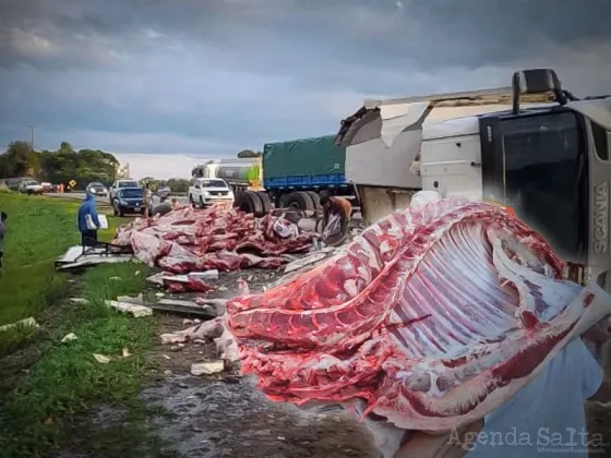 Un camión frigorífico volcó y salteños se robaron la carne