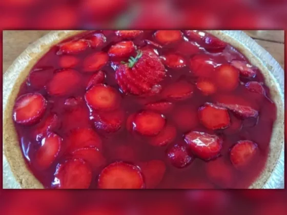 Gelatina de champán con frutillas en tarta, y listo el postre