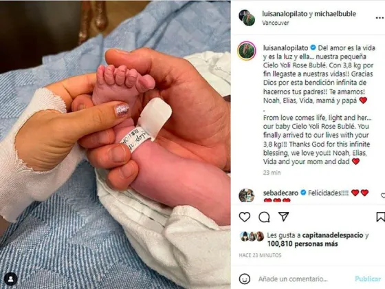 Nació Cielo Yoli Rose Bublé, la hija de Luisana Lopilato y Michael Bublé