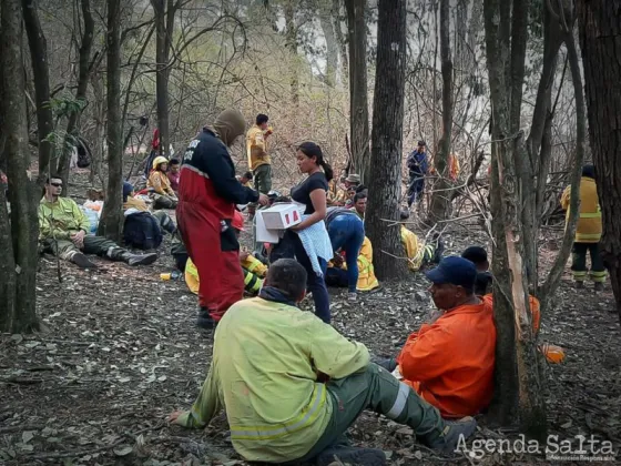 Vecinos, bomberos y policías luchan contra el fuego en Chicoana