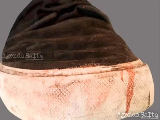 La zapatilla de Máximo Thomsen, con claras manchas de sangre.